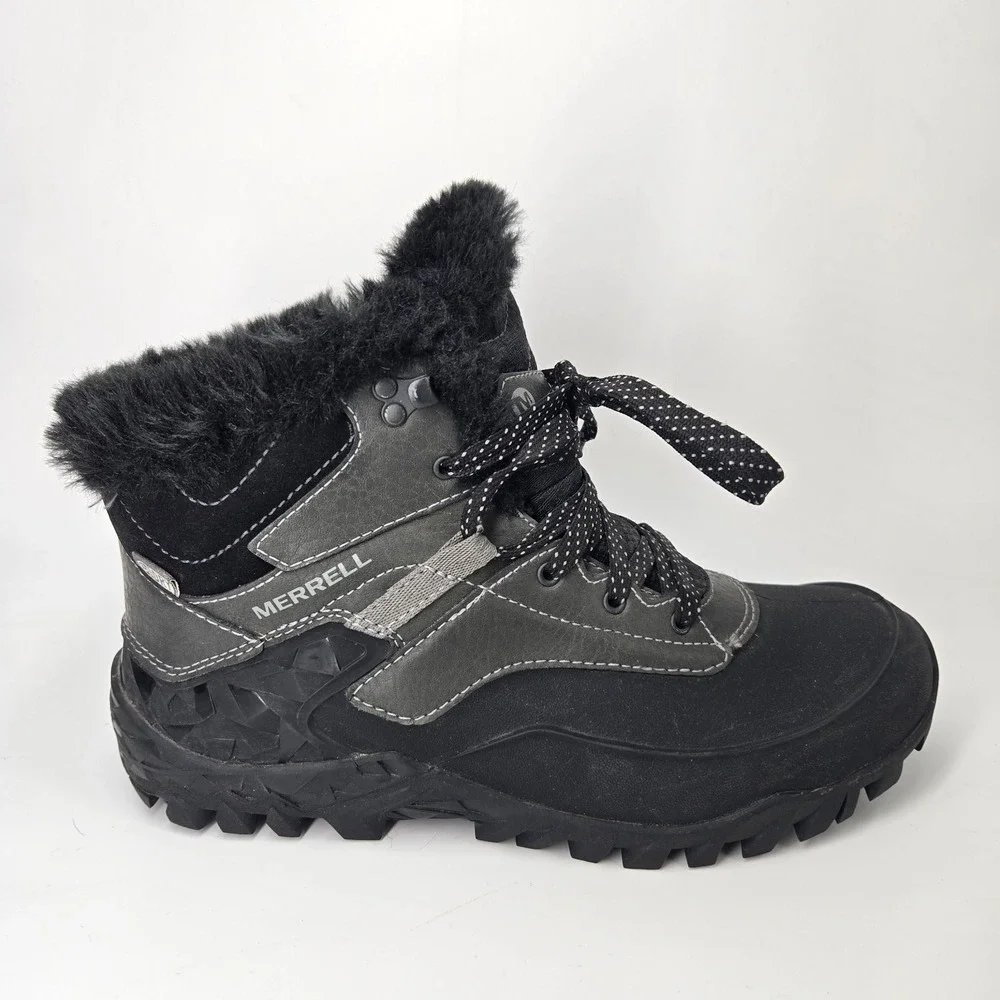 Merrell Aurora 6 Ice+ Women's 7 Black Waterproof Lace Up Mid Boots J32648 Snow